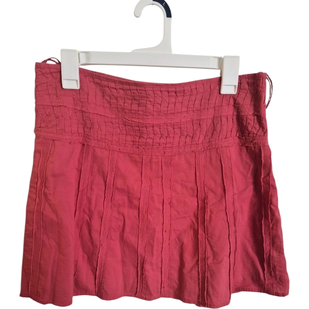 Prana Erin‎ Skirt Sz 8 A-Line Cotton Lined Side Zip Pink Raw Edge